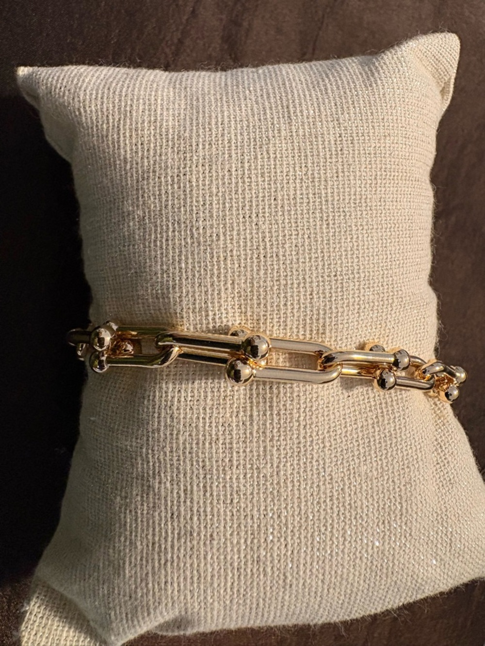 Goldtone Link Bracelet with Polished Ball Accents